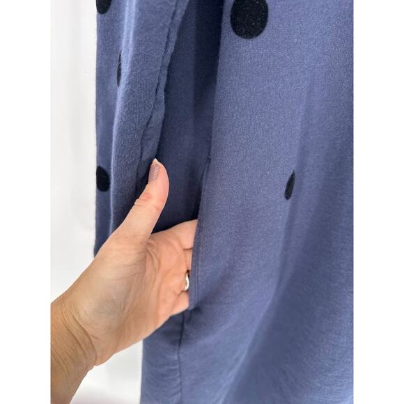 BODEN Cotton Flocked Knit Navy Blue Velvet Polka Dot Long Sleeve Dress Size 14 - Picture 3 of 8